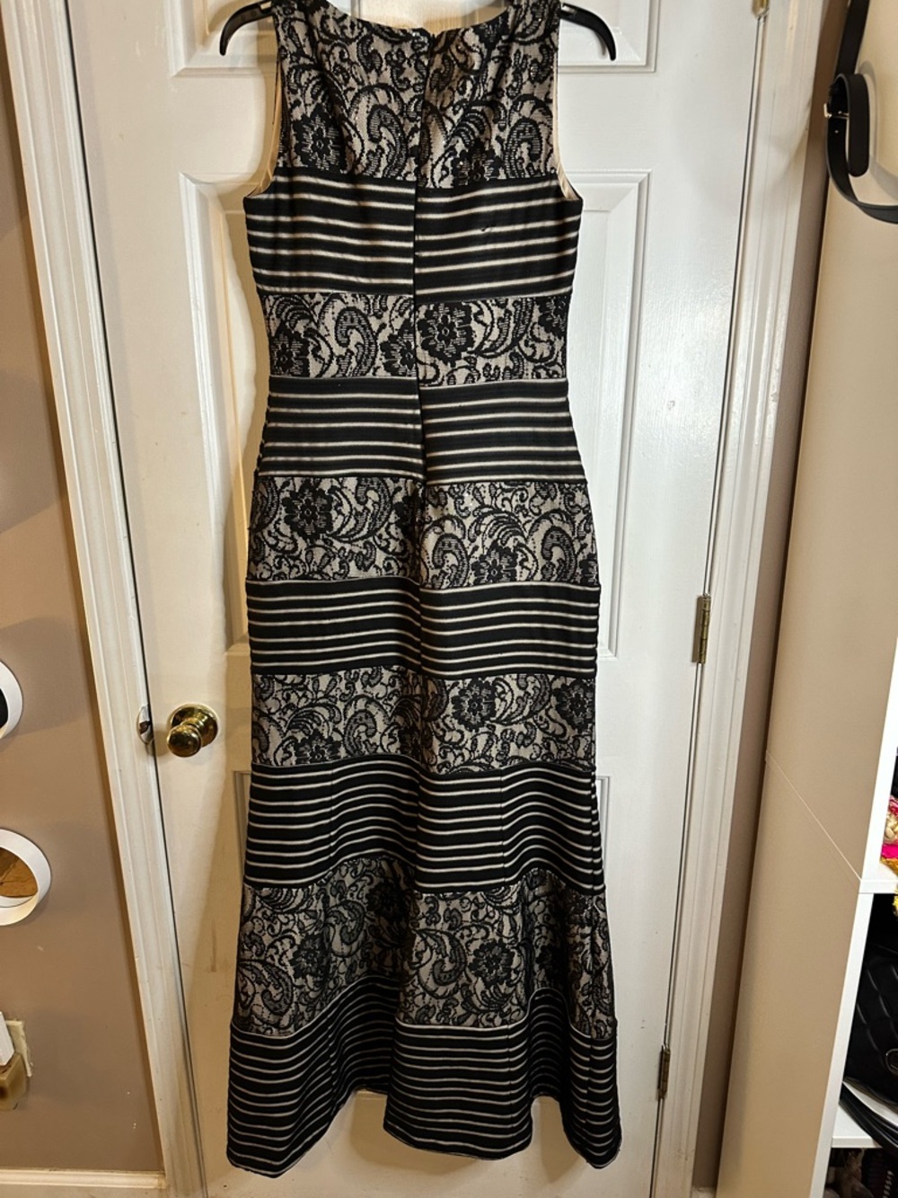 Signature by Sangria Black Lace & Ivory Striped Maxi Dress - Picture 2 of 3